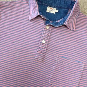 Faherty Brand Polo Shirt‎ Mens M Pink Blue Striped Organic Cotton Preppy Golf